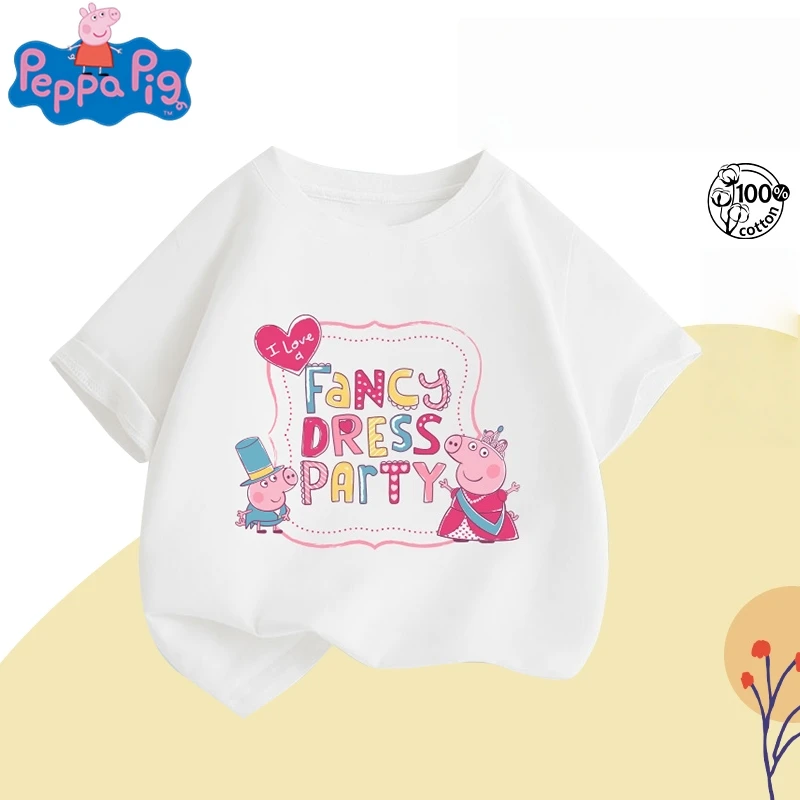 

Peppa Pig 2025-26 Summer Cartoon Graphic 100% Cotton Print Hasbro Brand Children and Unisex T-shirt Breathable Loose Casual y2k.