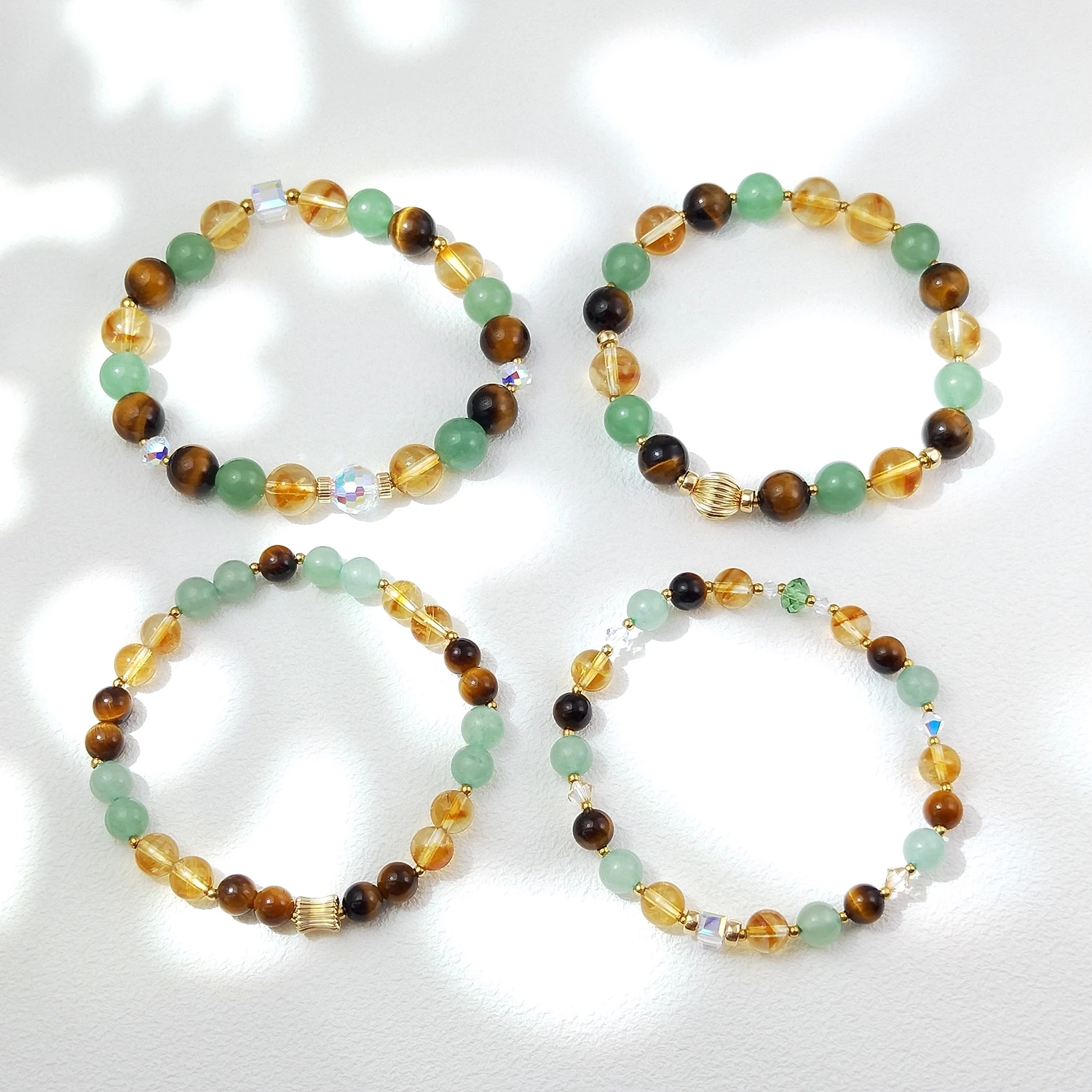 

Lii Ji Natural Tiger's Eye Green Aventurine Citrine 6mm/8mm 14K Gold Filled Stretch Bracelet Handmade Bohe Fashion Jewelry