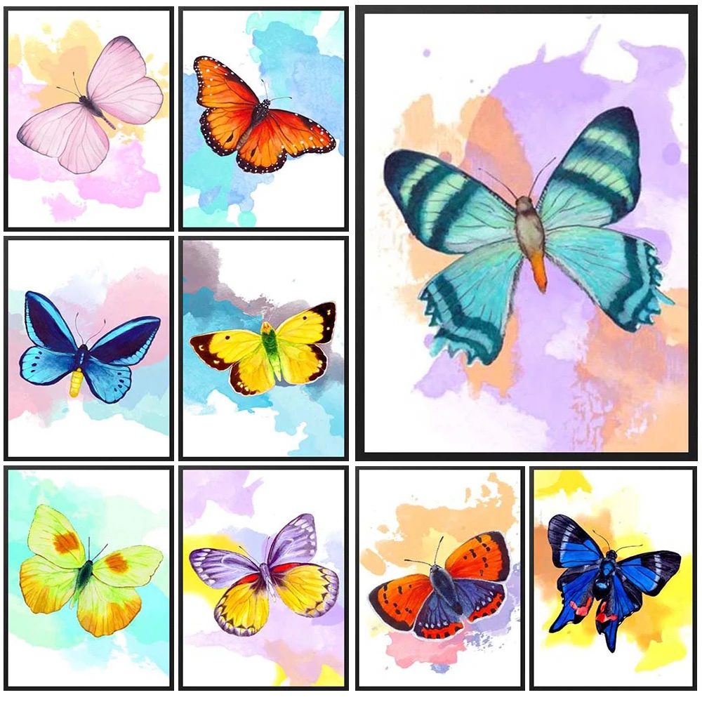 

Watercolor Butterfly Poster Cartoon Animal Posters Wall Art Canvas Painting Home Decor Wall Pictures For Living Room Unframed