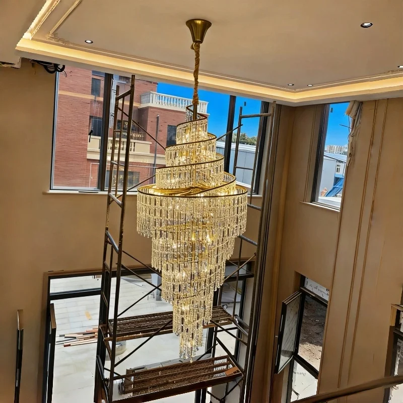 Large Spiral Design Crystal Chandelier For Staircase Lobby Modern Led Lamp Luxury Home Decor Light Fixture Hotel Engineering view 3