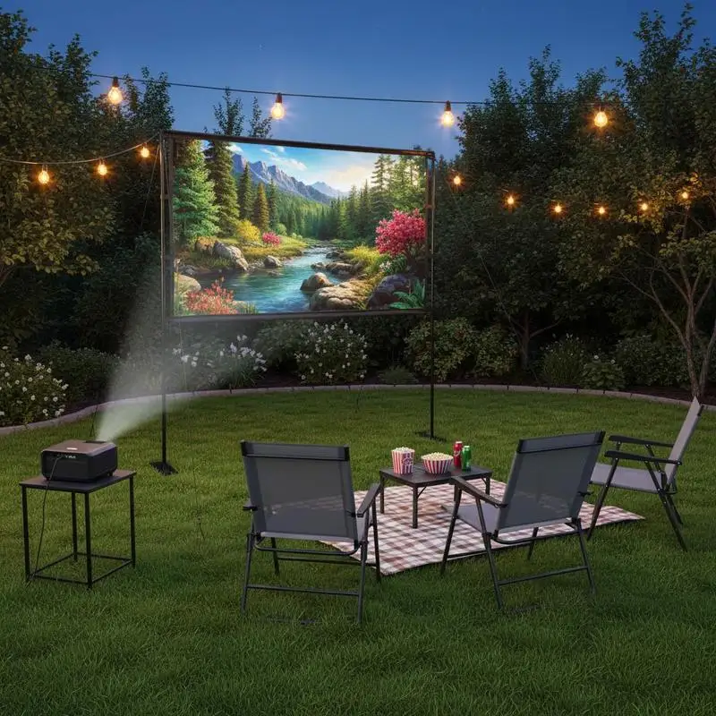 Ein visionäres Meisterwerk: 84-Zoll-16:9-Projektionsleinwand mit Ständer – tragbare Outdoor-Filmleinwand – hochauflösende, faltbare Leinwand – ideal für Garten, Rasen, Picknick, Strand, Party – große