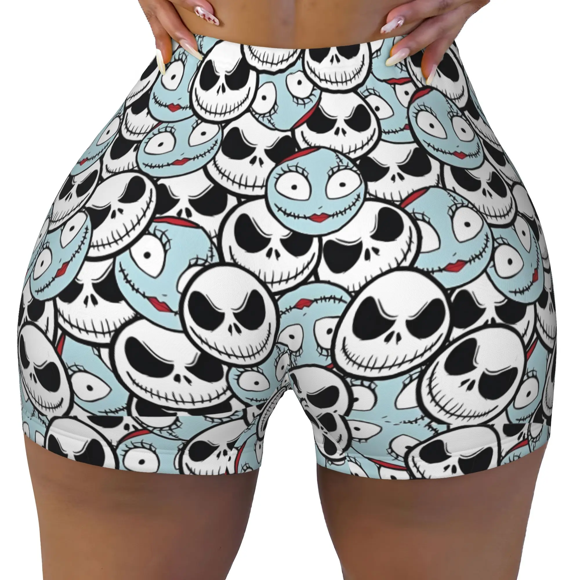 Custom Skellingtones Skull Workout Biker Running Shorts for Women Halloween Gym Yoga Shorts