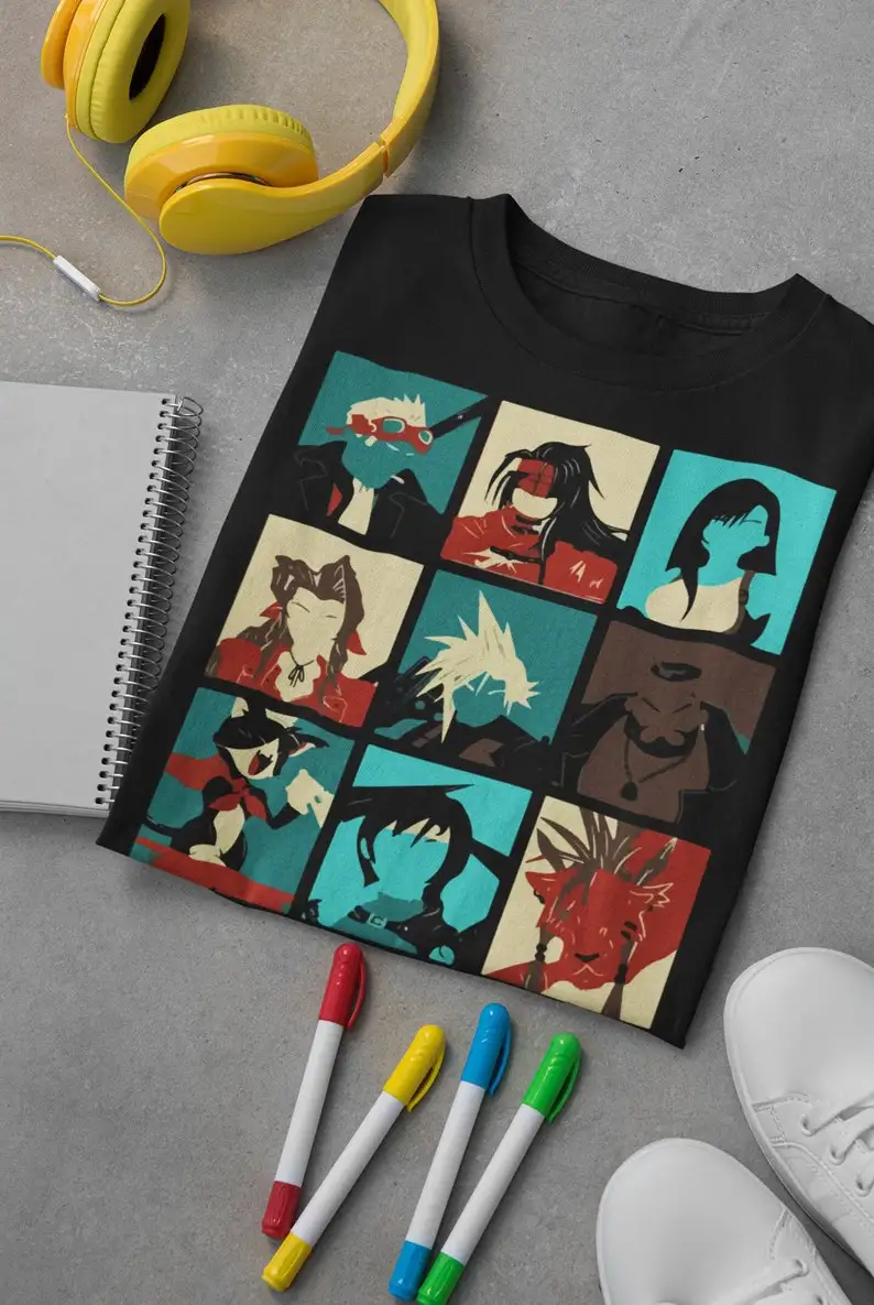 Fantasy Characters Mosaic Unisex Graphic Tee, FF7 Shirt, Final Fantasy Tee, FF Merch, Moogle Shirt