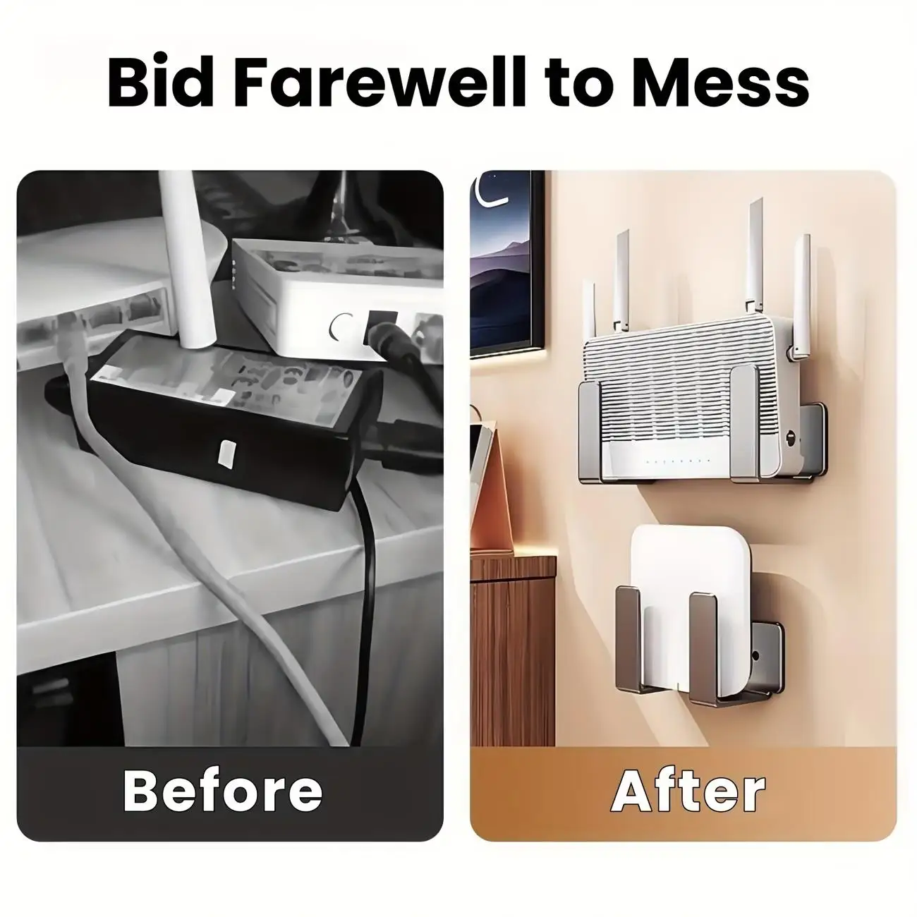 2/4PCS  No-Drill Wall-Mounted Router/Media Holder – for Apple TV, Roku, Gaming Consoles, Metal, Cable Management