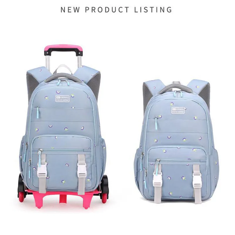 New Trolley Rolling School Backpack Book Bag for Primary Girls Wheeled Preschool Back Pack Carry on Luggage with Six Wheels