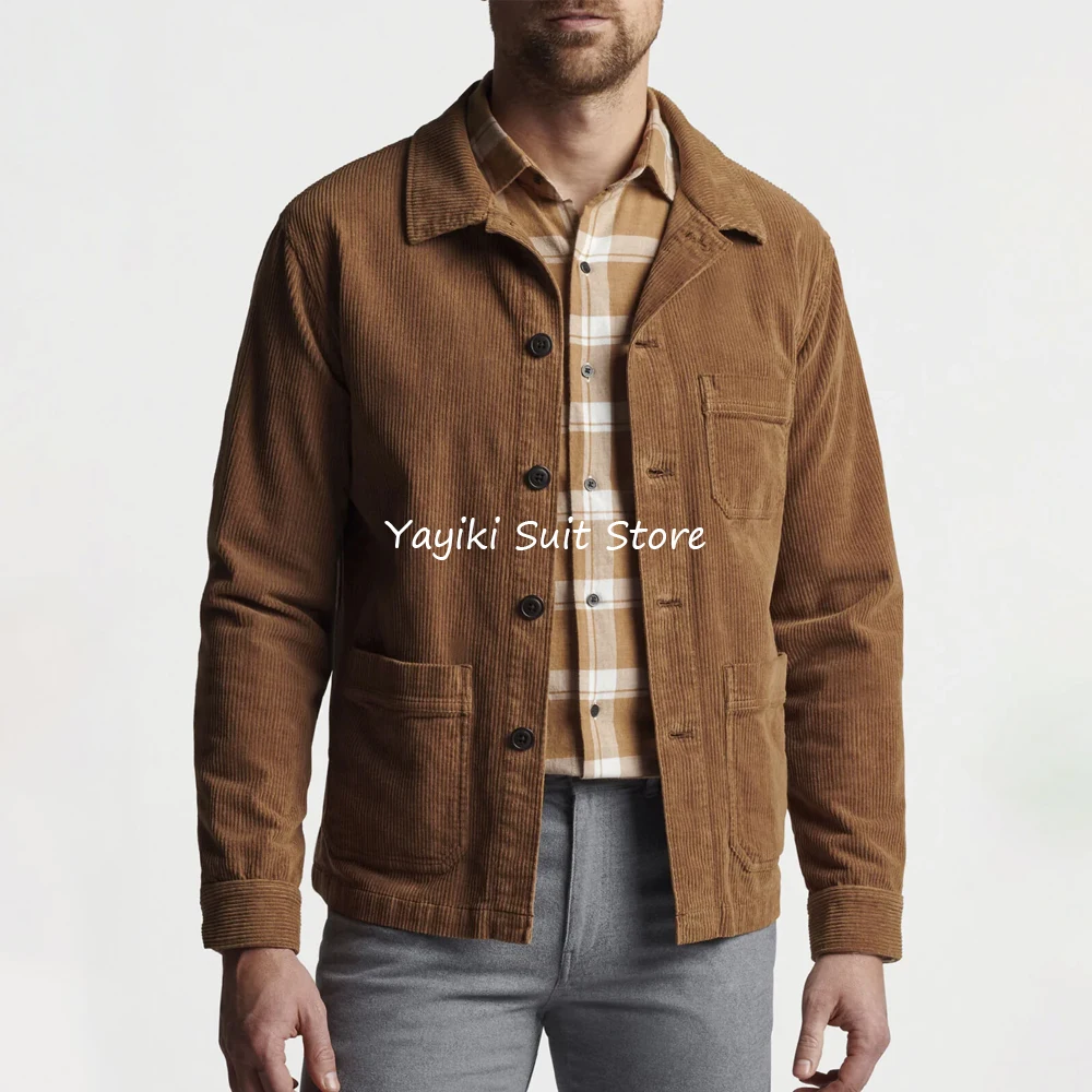 

Corduroy Suits Three Pockets Men's Summer Suit Top Lapel Blazers for Man Casual Single-breasted Jackets Fashion Blazer Clothing