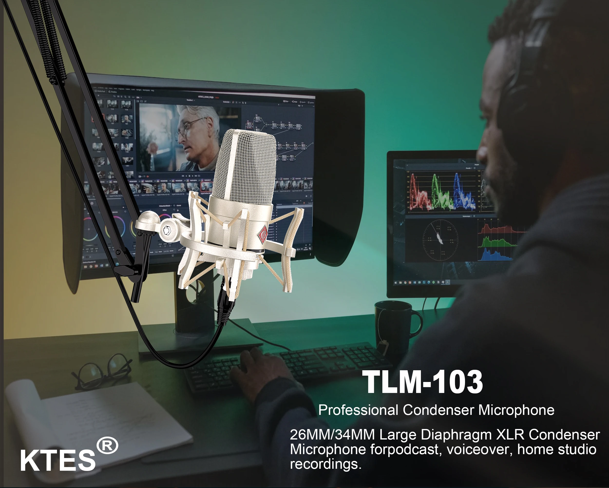 TLM-103 XLR Condenser Microphone, Professional Cardioid Studio Mic for Recording, Podcasting, Voice Over, Streaming, Home Studio