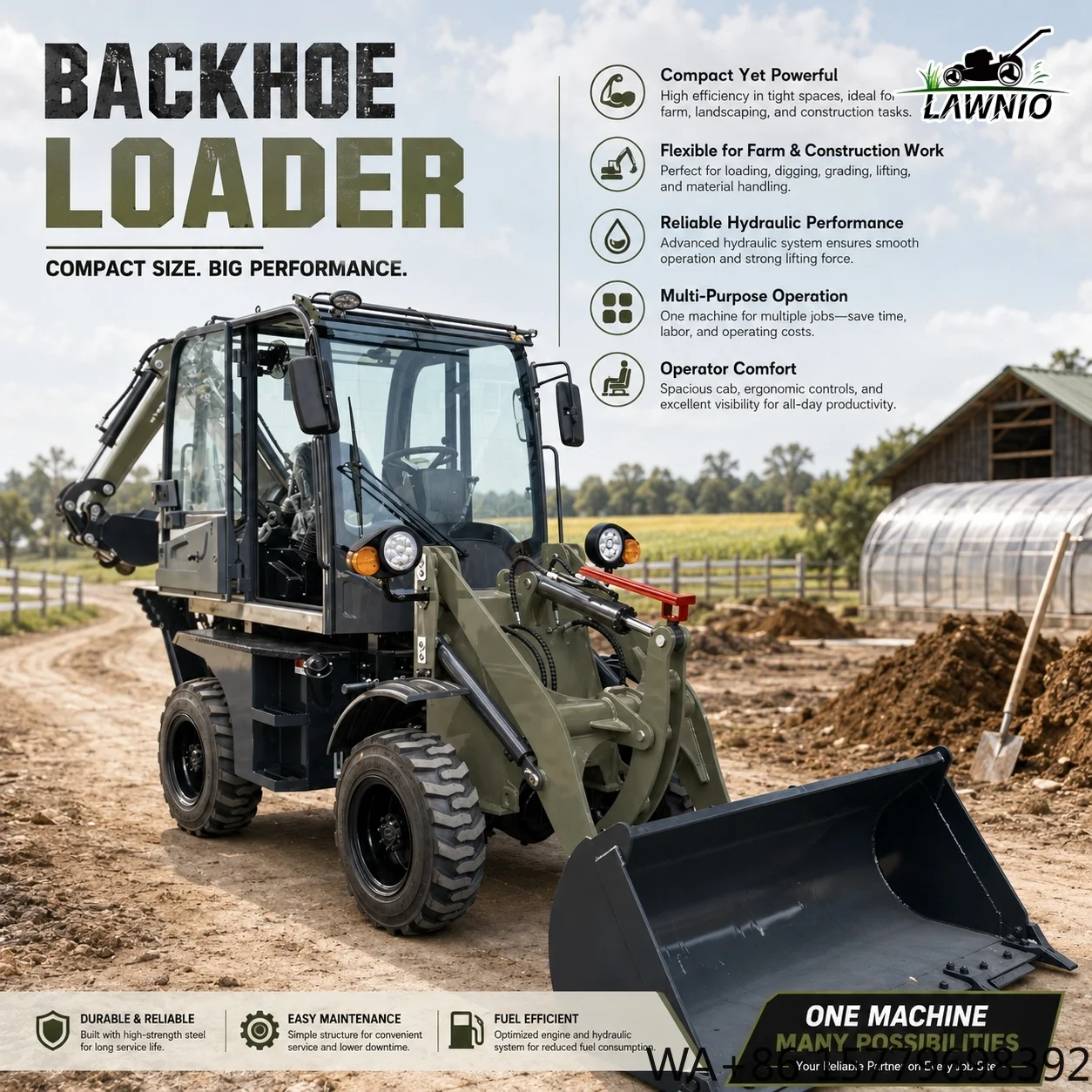 CE Certified Backhoe Loader  Equipped with Optional Canopy or Enclosed Cab and Low Noise for Farm Work Wheel Loader