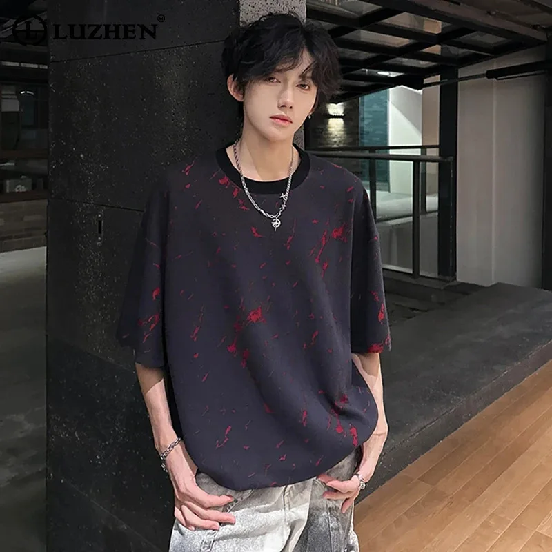 

LUZHEN оригинальная футболка с короткими рукавами и выбросом чернил, окрашенная в галстук, мужская модная футболка с короткими рукавами, лето 2025, свободные повседневные топы, мужская одежда JY1435