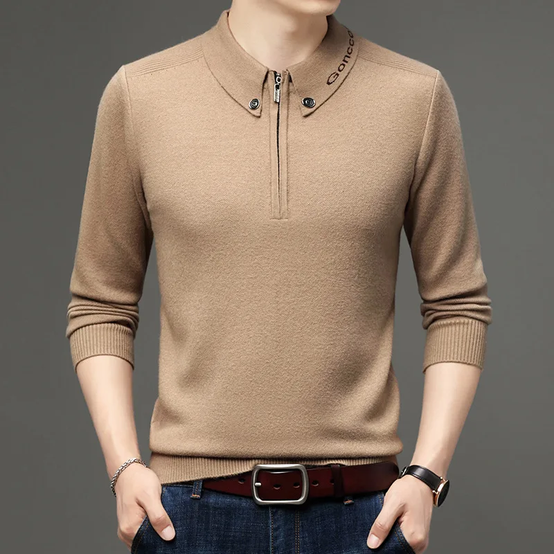 Maglione pullover in lana ispessita da uomo con colletto rovesciato e cerniera Strato base lavorato a maglia casual taglie forti per l'autunno inverno