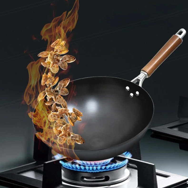 Chinese Wok Cast Iron Pan Noncoated Scratch Resistant Frying Pan for Gas Cooker Cookware Pan Kitchen Tools