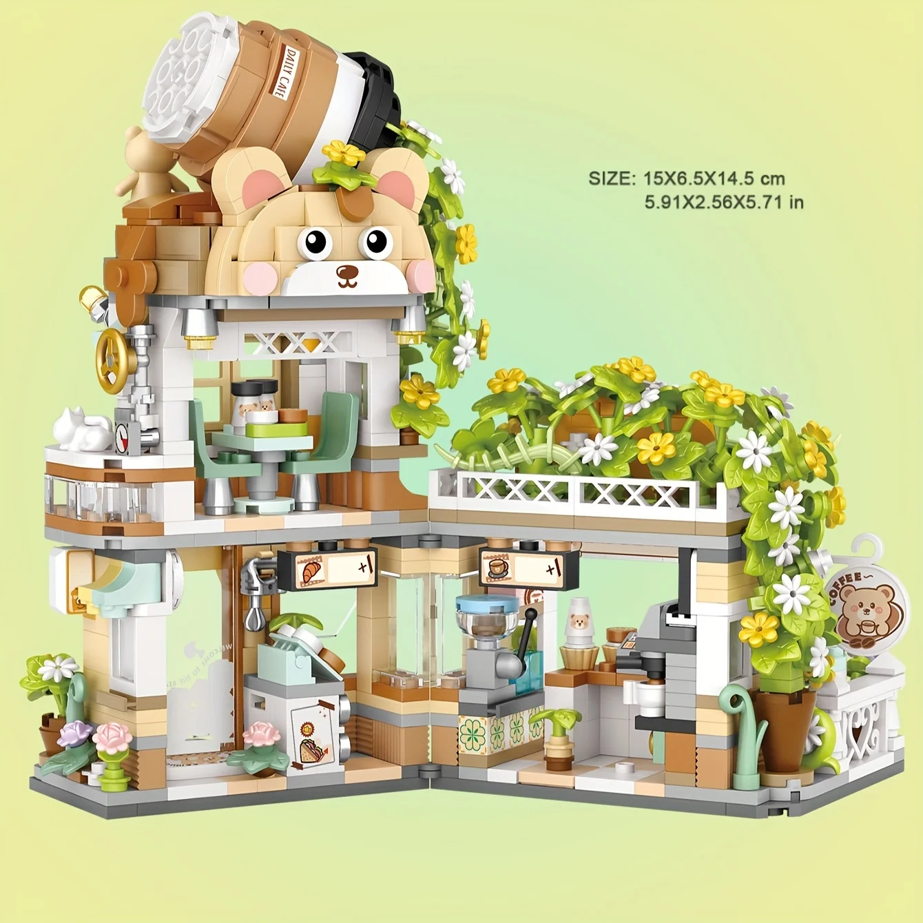 عرض الشارع نمط الربيع مجموعة كتل بناء صغيرة ، لطيف الدب مقهى متجر ، الباندا الشاي البيت ، مجموعة الطوب ديي ، ديكور المنزل #4