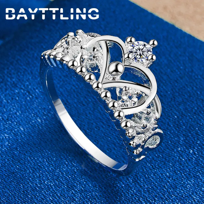 Women's 925 Sterling Silver Fine Crown Zircon Ring