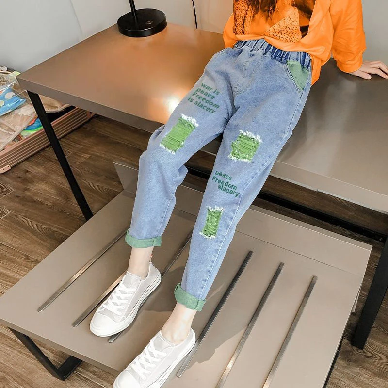 Casual Kids Baby Girls Cowboy Pants Spring Autumn Baby Girls Printing Jeans Kids Girls Children Clothing Kids Baby Girls Jeans