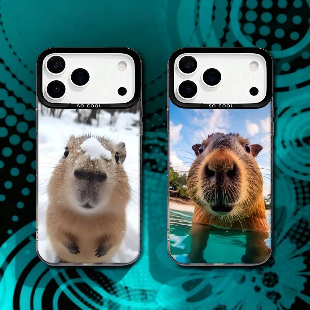 

Cute C-Capybara For iPhone 17,16,15,14,13,12,X,8,Pro,Max,Plus,SE4,Air,Mini Anti-Slip Black IMD Matte Case