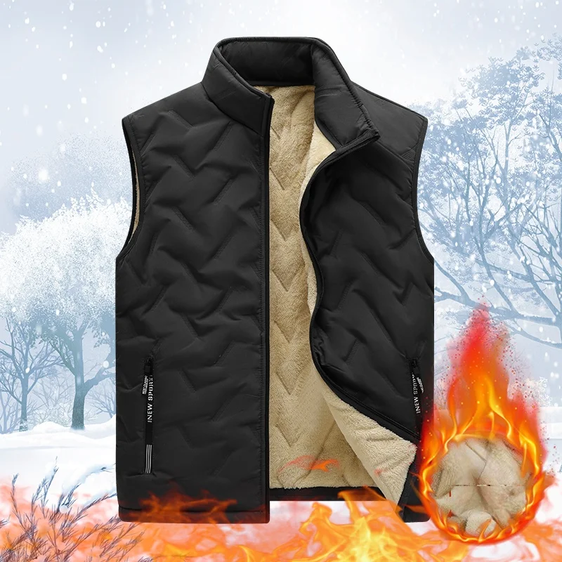 Autumn and Winter Men's Plush Sleeveless Warm Vest Lamb Cashmere Men's Vest Jacket Waterproof Outdoor Sports Cycling Vest