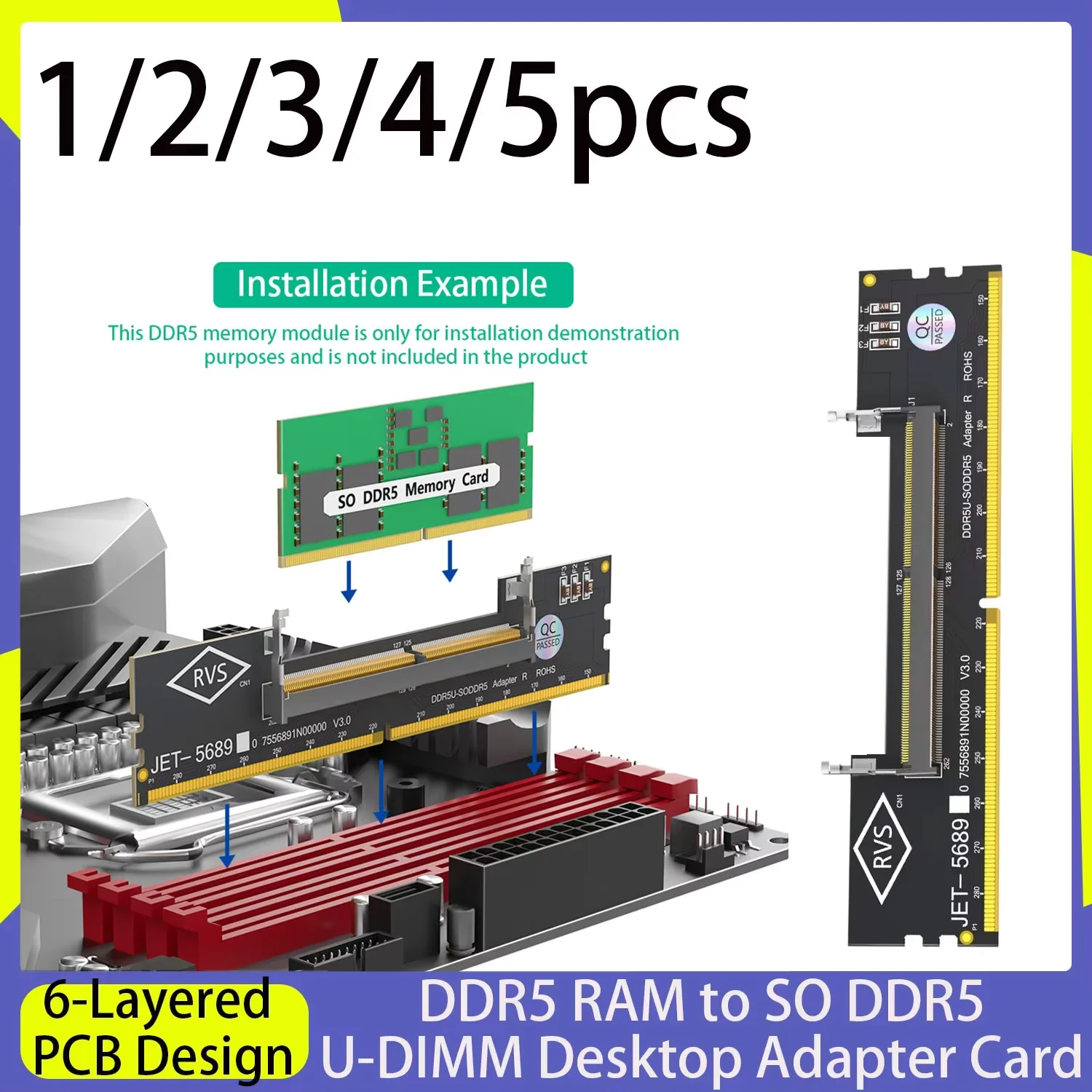 Placa adaptadora de memória RAM DDR5 para portátil para desktop, conversor de testador de memória SO-DDR5 para U-DIMM, PCB de 6 camadas, V3.0, instalação reversa.