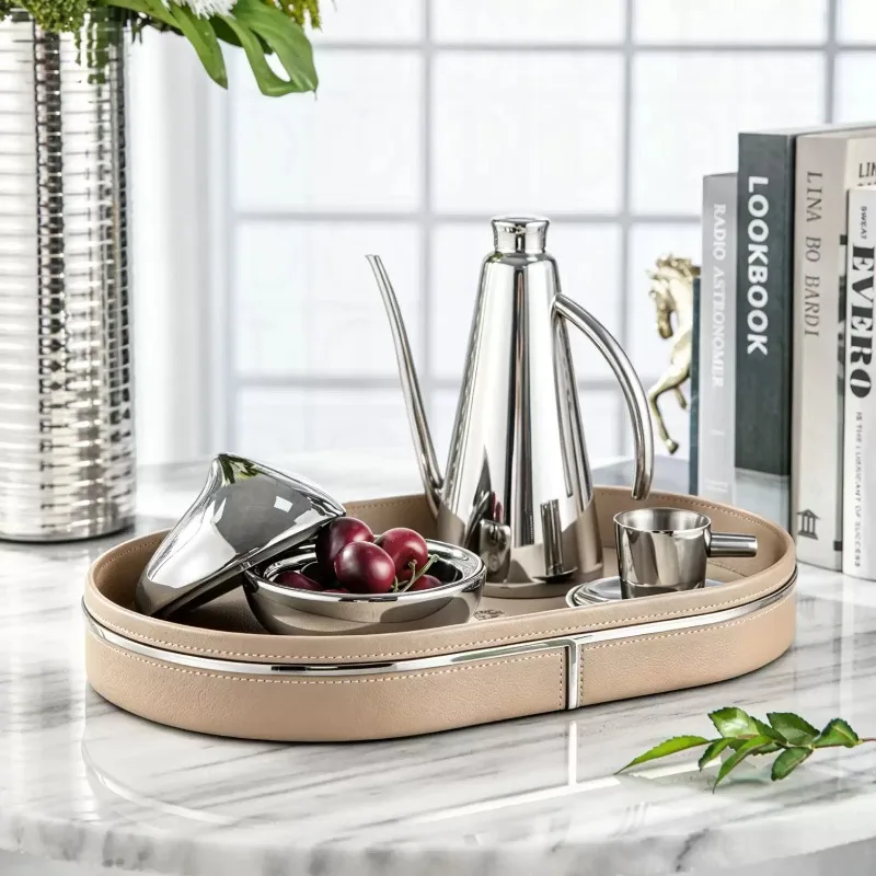 Stainless Steel & Leather Tissue Box Minimalist Coffee Table Organizer For Living Room Home Decoration Storage