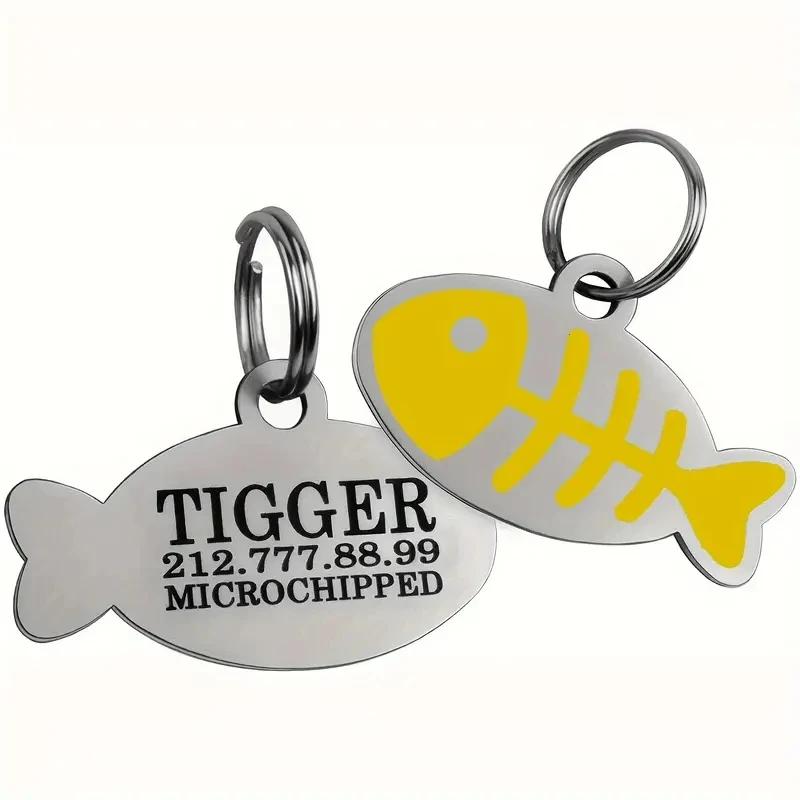 Personalized Cat Id Tags Engraved Puppy Kitten ID Name Collar Tag Fish Shaped Anti-lost Pendant Customized Kitty Nameplate Gift