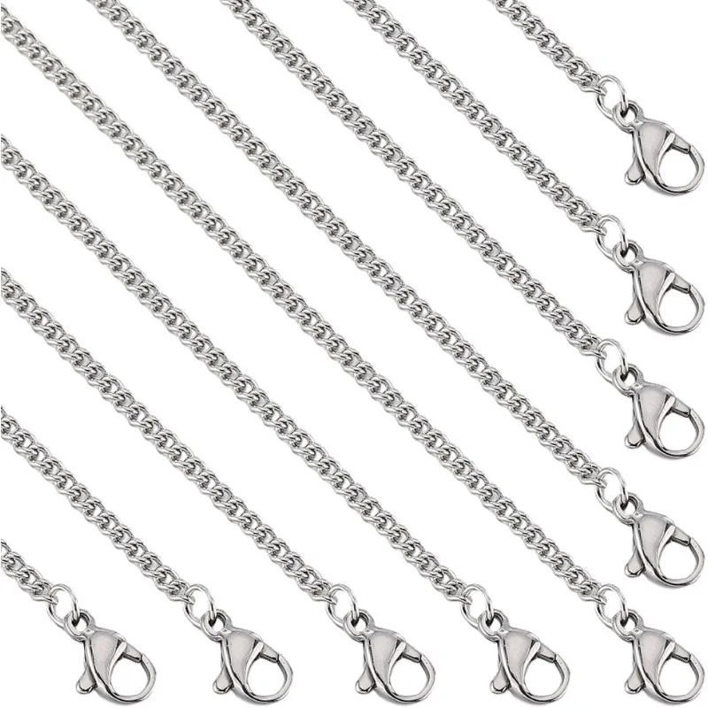 

20Pack 18 Inch/ 0.45m 304 Stainless Steel Cuban Chain Necklace Making Chains Silver Metal Lobster Claw Clasps Cable Curb Chain