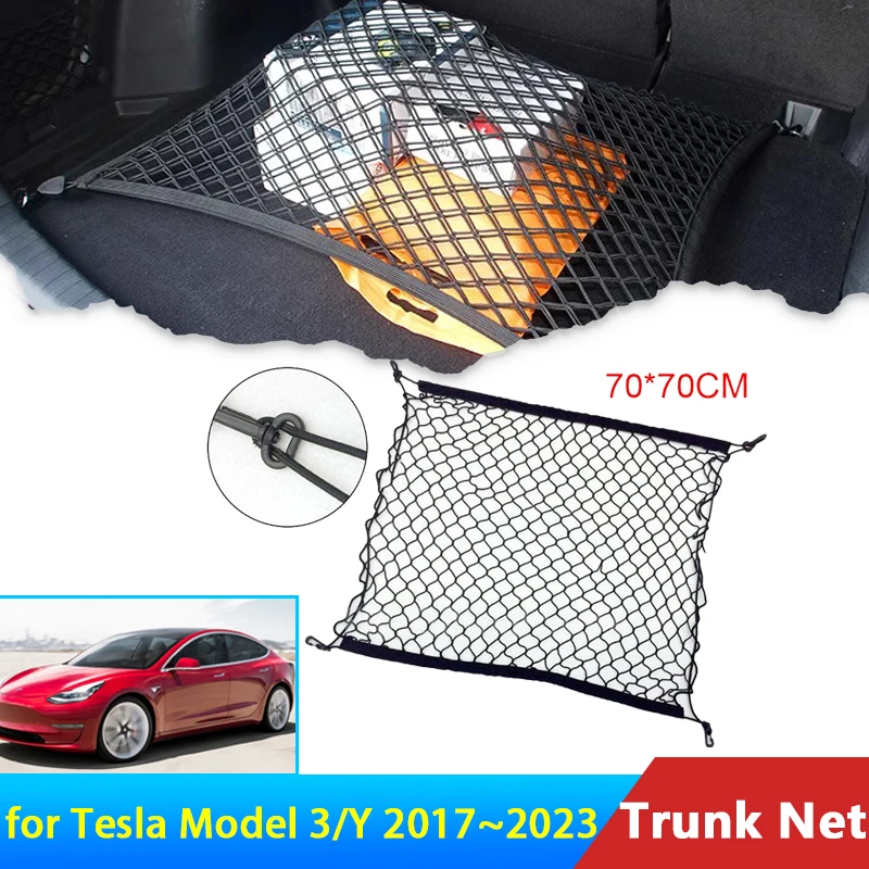 Auto for Tesla Model 3 Y 2022 2023~2017 2018 2019 2020 2021 Accessories Car Boot Trunk Cargo Net Nylon Elastic Storage Organizer