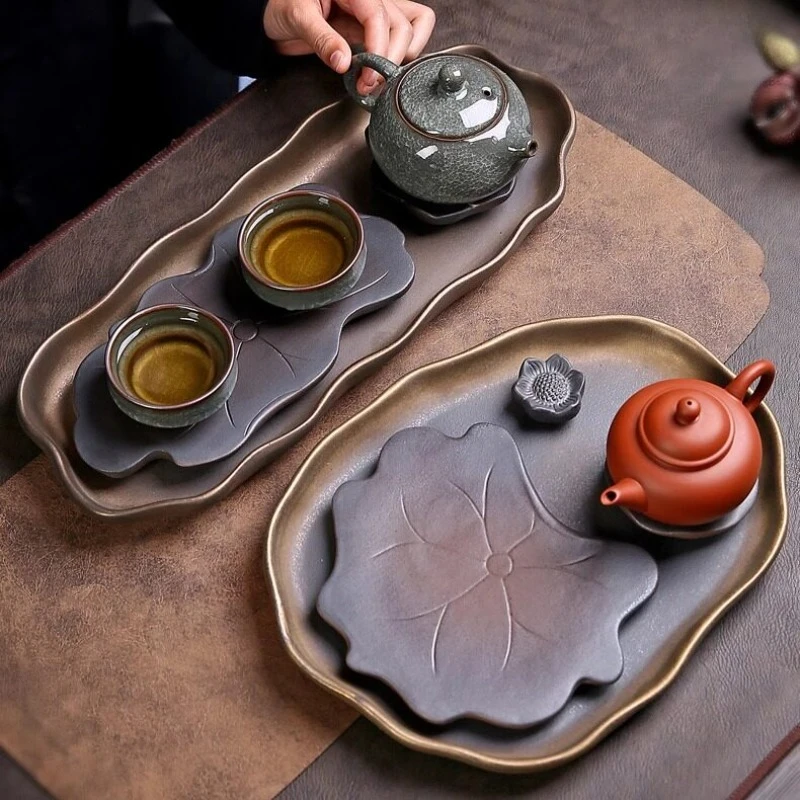 Irregular Ceremony Tea Tray Serving Ceramic Decorative Valet Table Drainage Tea Tray Trinket Coasters Bandejas Home Products