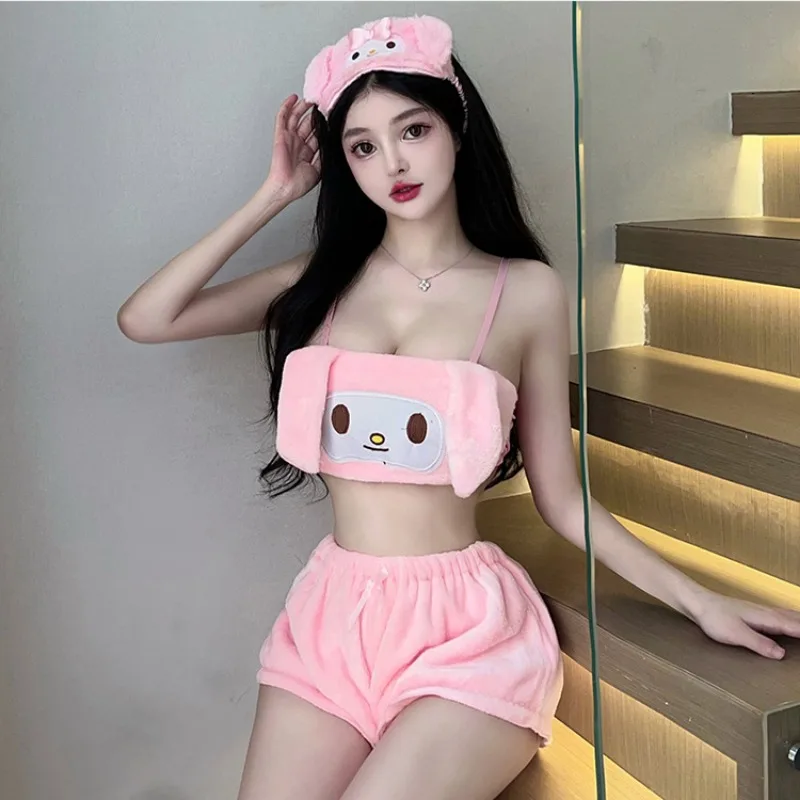 2024 Winter Fantasy Funny Underwear Cute Girl Cartoon anime Underwear Bra flannel Japanese cute girl style pajama set