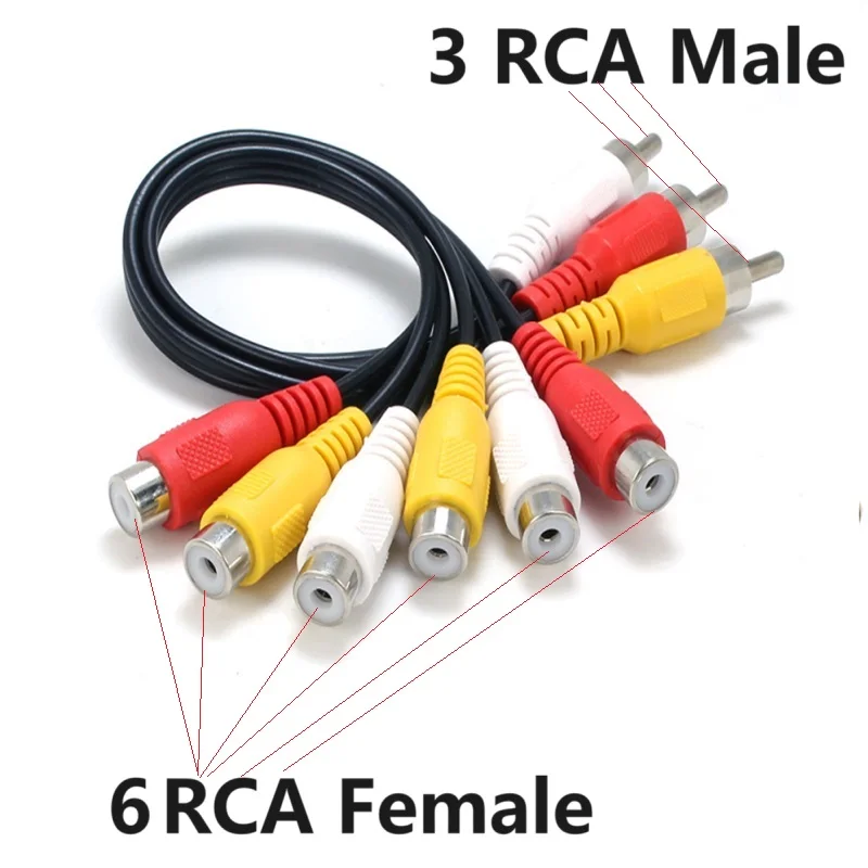 Male to female Audio Video AV Adapter Cable Video Conversion Cable 3RCA To 6 RCA Jack Splitter Adapter Cable AV Extension Cord