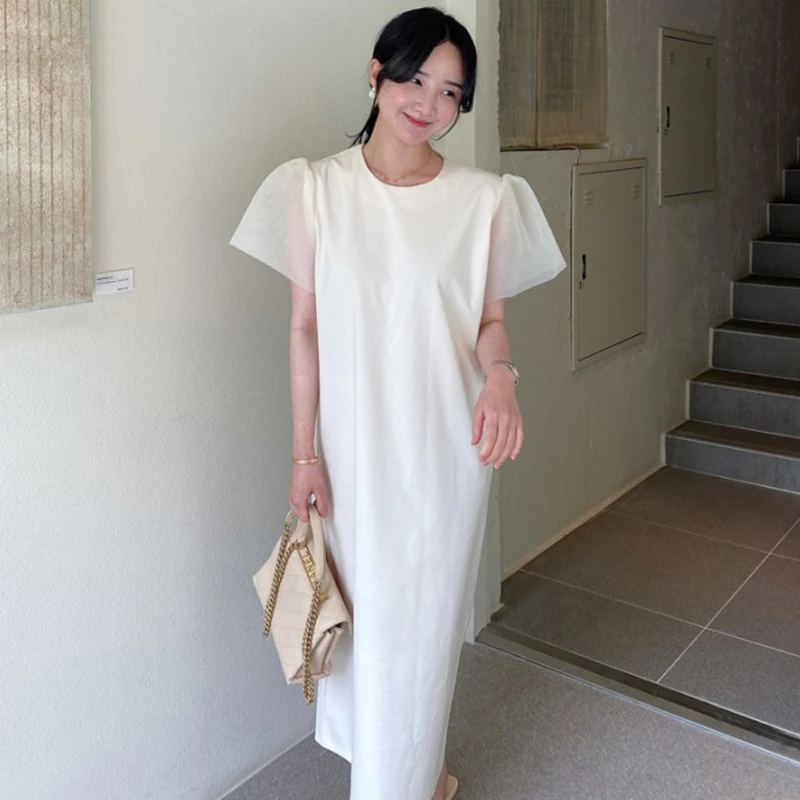 Chic Summer Hepburn Sle round Ne Loose Fit Long Dr Women's Knee-Length Fly Sve Dr Ele Casual Maxi Dr