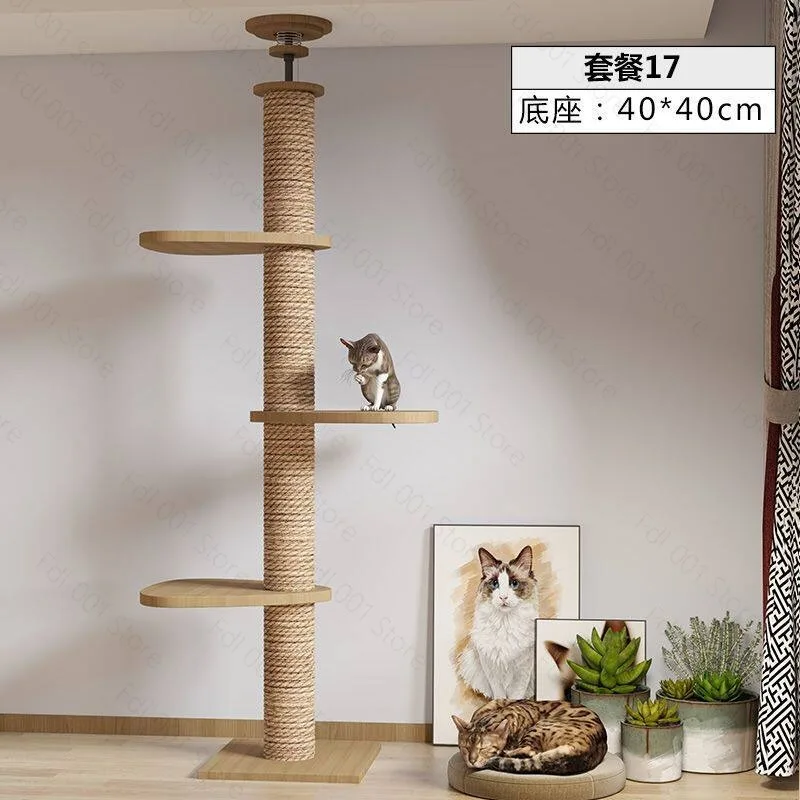 Adjustable Cat Tree House Cat Tower Floor to Ceiling Cats Multi-Level Condo With Scratching Post Hammock Pet Cat Pet Products view 4