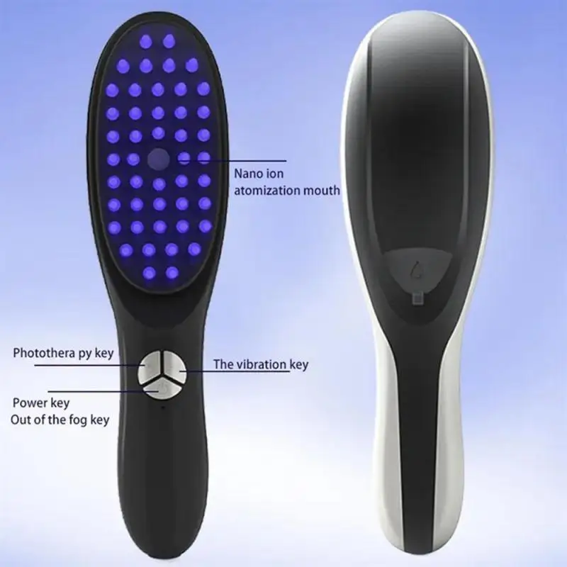 

New Electric Massage Comb Blue Red Light Therapy Vibration Hair Massage Scalp Brush Negative Ion Spray Hair Growth Massager