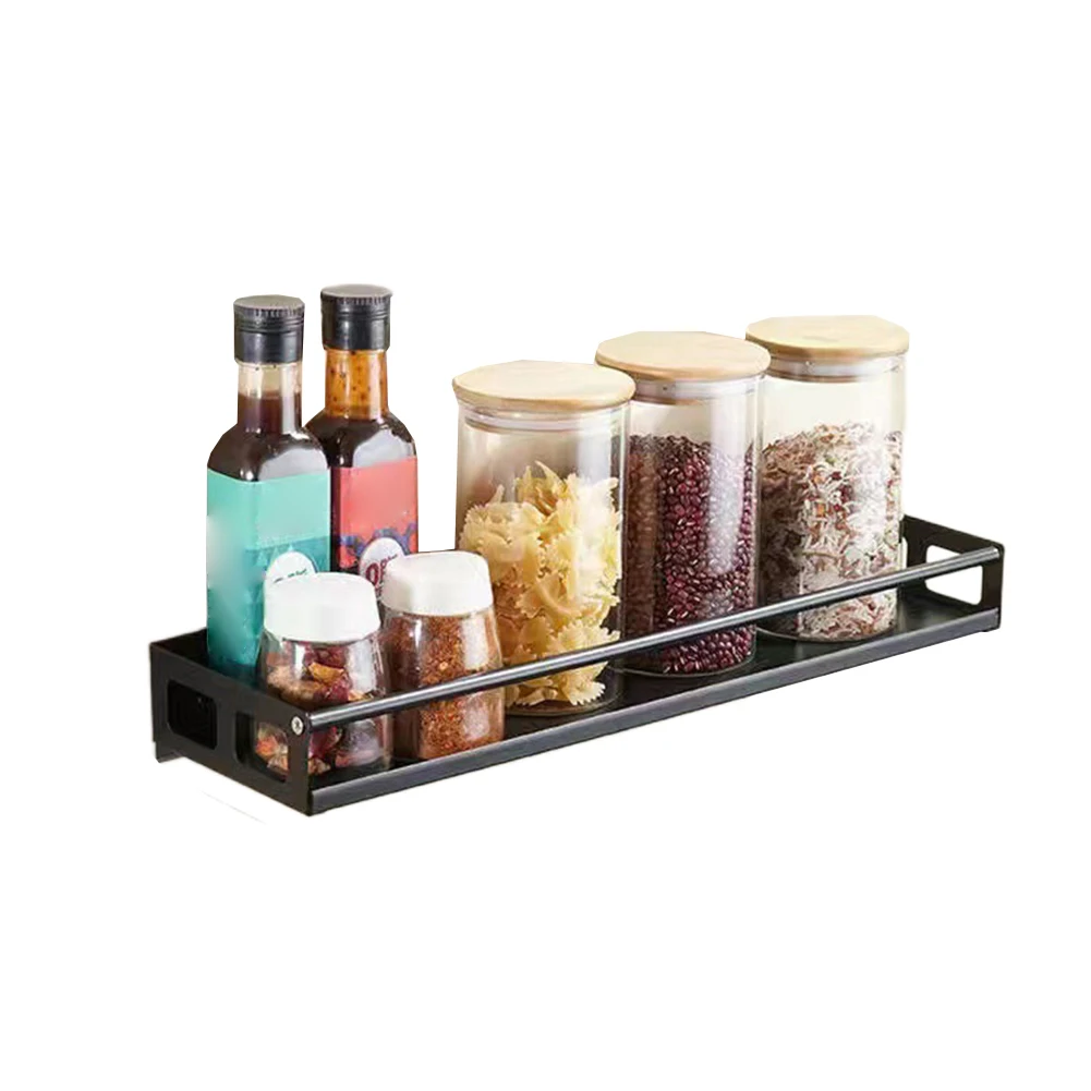 Stainless Steel Wall-mounted Kitchen Storage Rack Cabinet Basket Organizer Spice Rack Shelf Punch-free Jar Storage Bracket