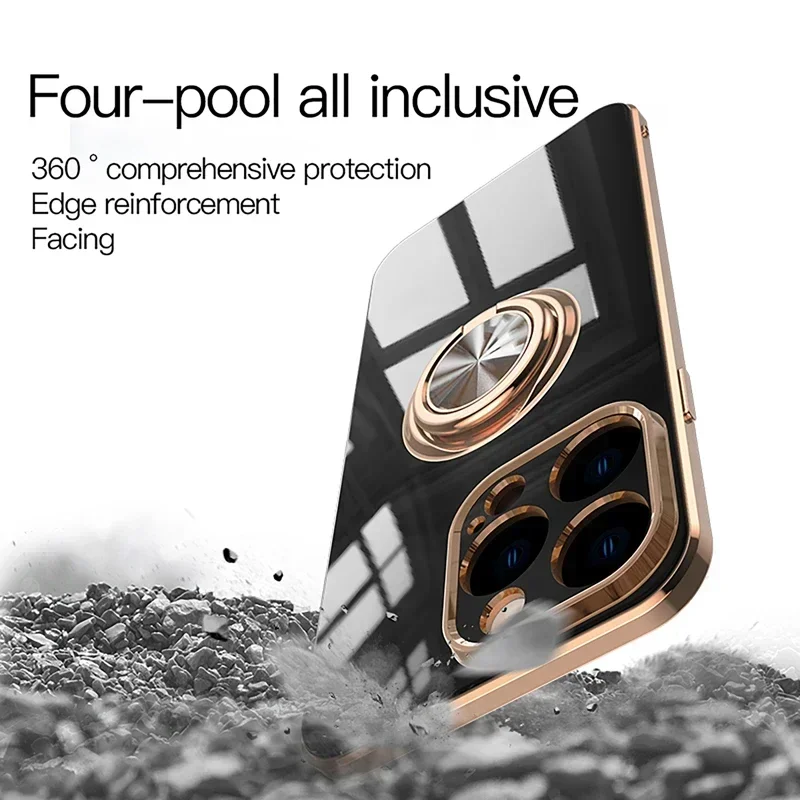 Luxury Plating TPU Case For iPhone 16 15 14 13 12 11 Pro Max XS 8 7 Plus SE 2020 2022 16Pro 15Pro 14Pro Cover With Ring Holder