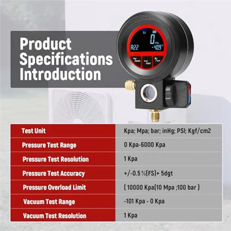 ABKP-For AC Charging Leak Detection Digital Single Gauge For HVAC, Vacuum And Pressure Test Tool For R410A R32 R134A R1234yf