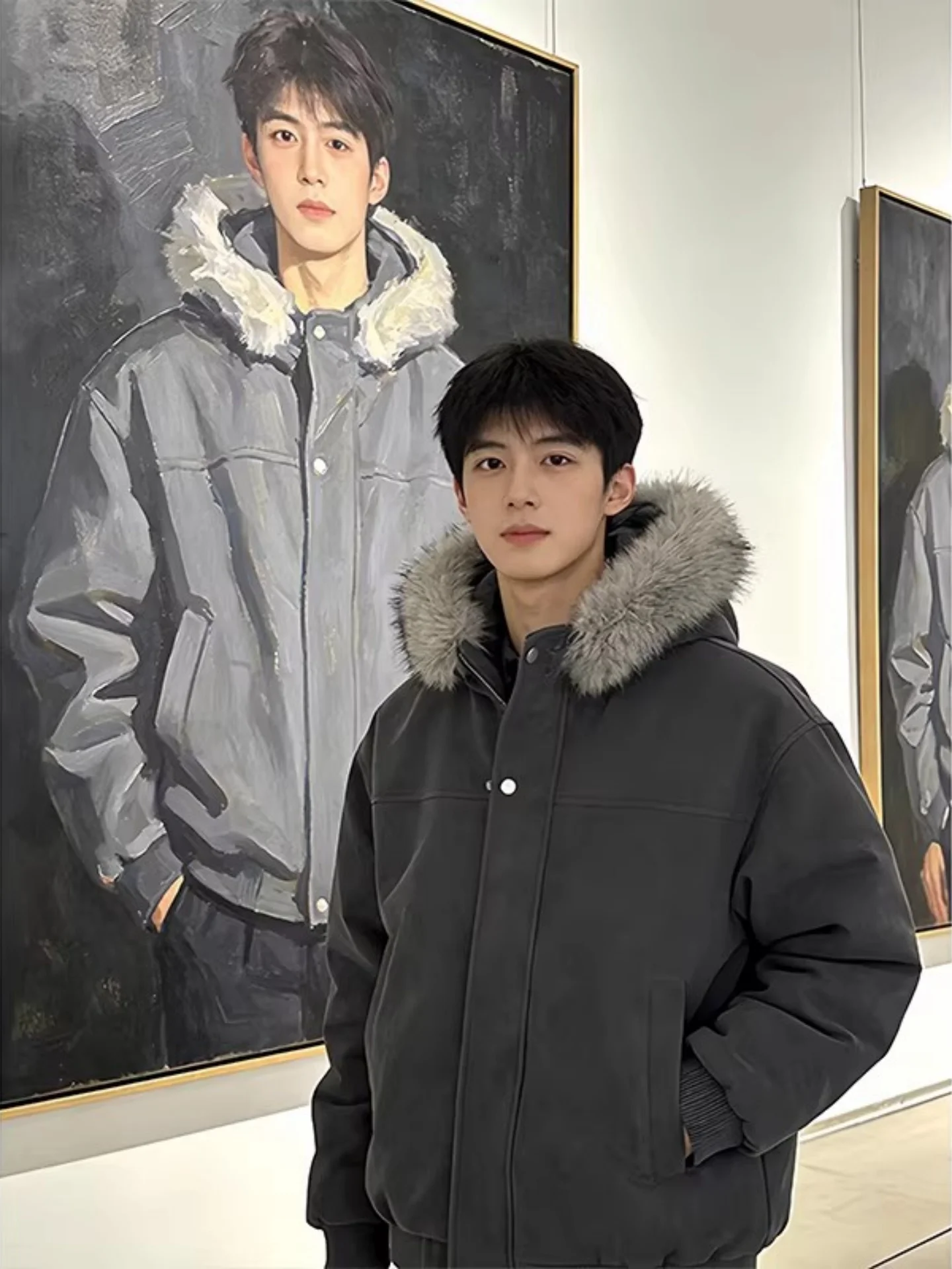 

Мужская зимняя парка из искусственной кожи с отстегивающимся меховым воротником, утепленная хлопком, модная, не объемная, теплая, на полиэстеровой подкладке, с длинными рукавами