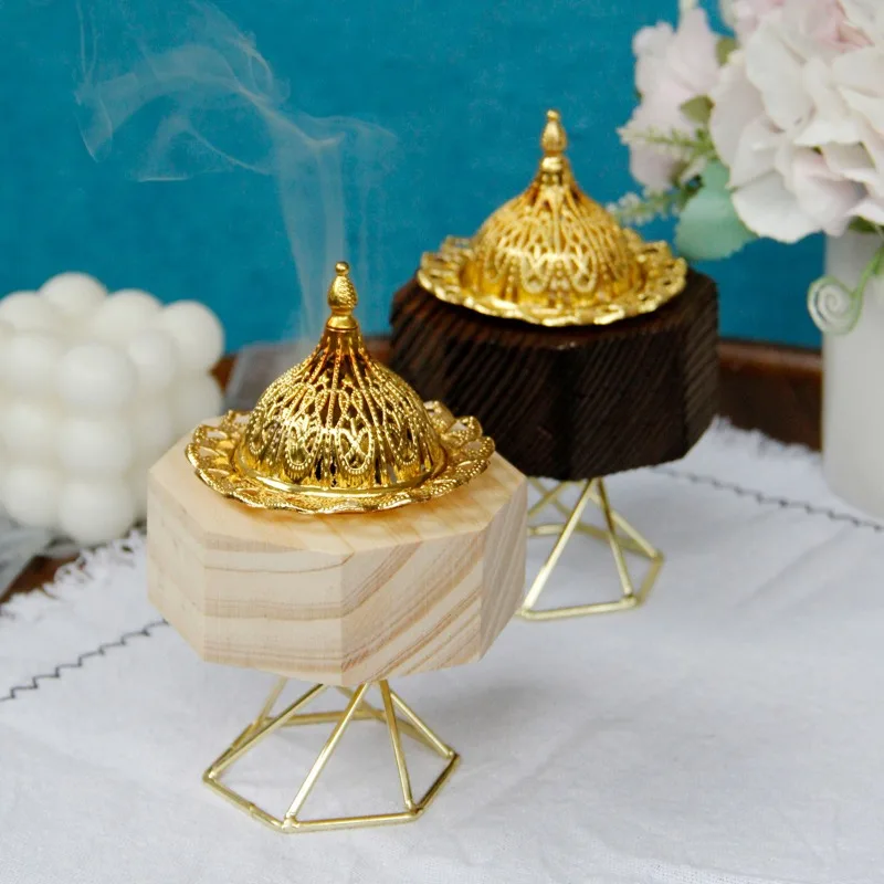 

Nordic Simple Wooden Incense Burner, Black Octagonal, Gold Metal, Middle East, Arab Festival Incense Burner