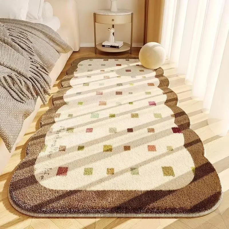 Simple Cream Style Faux Cashmere Rug, Bedside Floor Mat for Bedroom