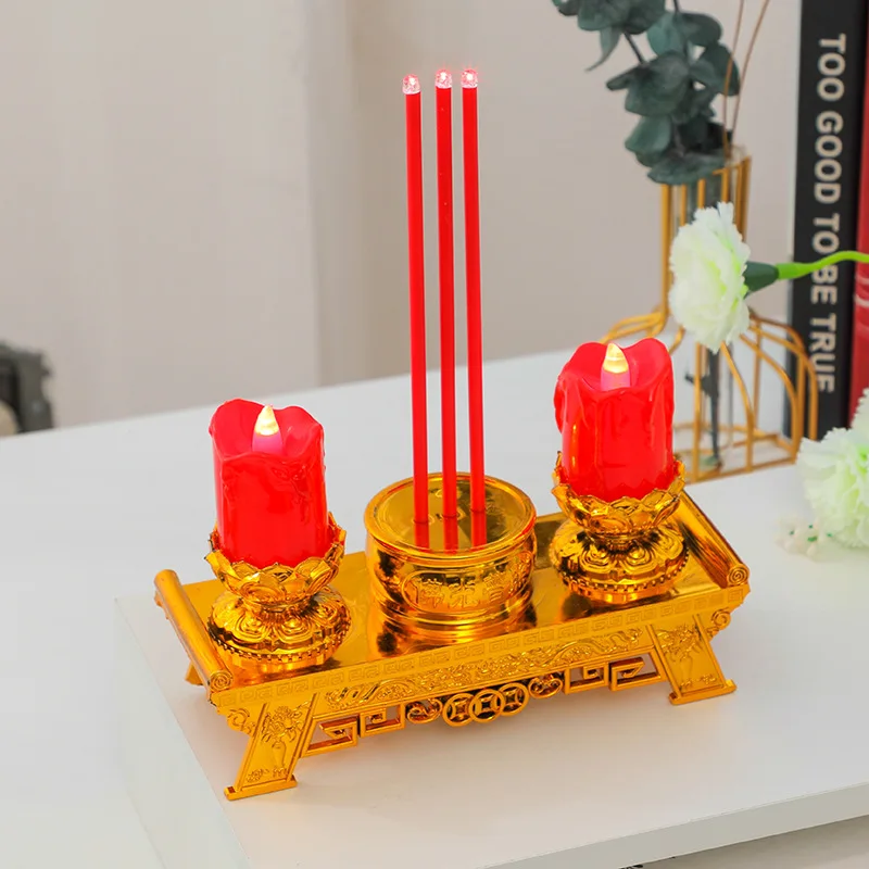 New electric candlesticks worship incense and go to the grave during Spring Festival. Outdoor electronic incense burner candles