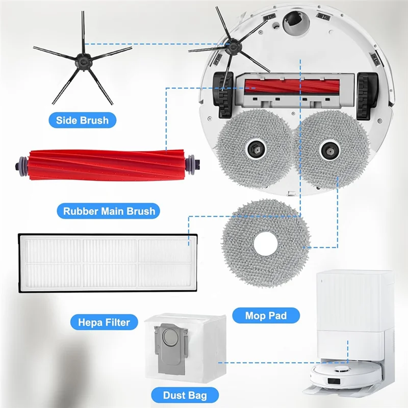 Untuk Roborock Q Revo, P10 Robot Penyedot Debu Suku Cadang Pengganti Sikat Sisi Utama Filter HEPA Bantalan Pel Kantong Debu-A77G