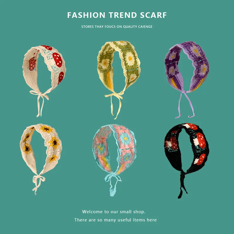

Colorful Knitted Narrow Tie Headband Countryside Style for Women Spring Summer Outing Breathable Soft Lightweight Versatile