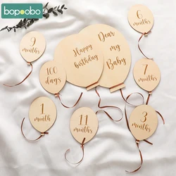 9PCS Baby Wooden Balloon Milestone1-12 Month Card Wooden Milestone Newborn Children Photography Props Birthday Party Decoration