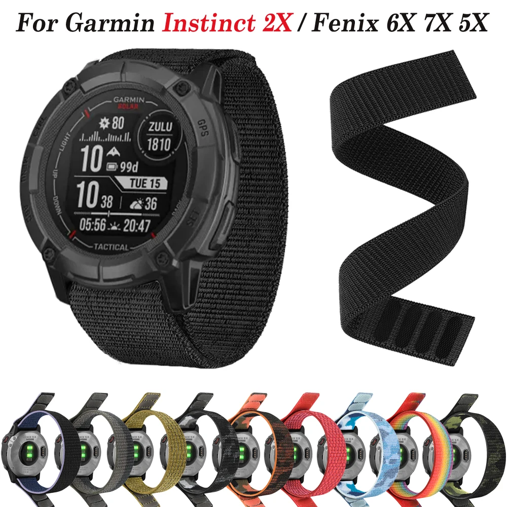 Нейлоновые ремешки на липучке для браслета Garmin Fenix 6 6X Pro 5 5X Plus 7 7X S62 S60 / Instinct 2X Solar Band 26 мм 22 мм