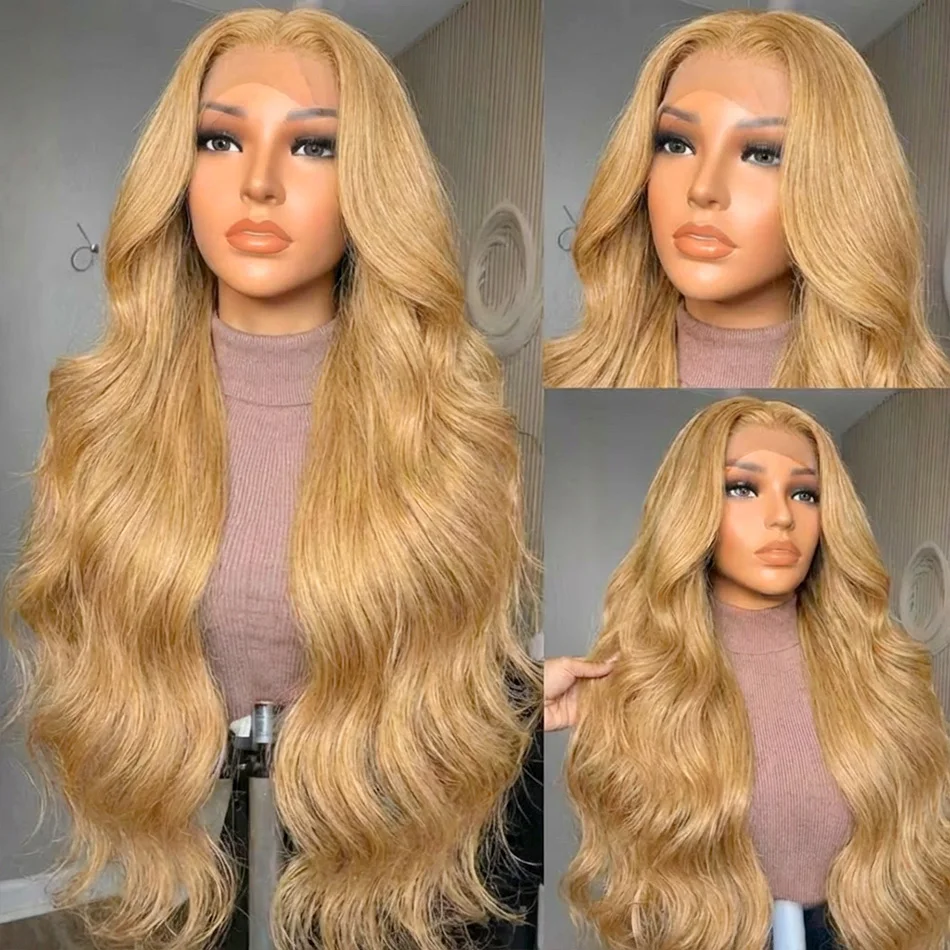 

27# Honey Blonde 30 34 Inch Body Wave 13x4 HD Transparent Lace Front Wigs Indian 13x6 Lace Frontal Human Hair Wig Colored