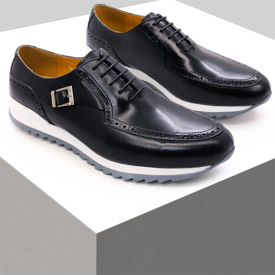 Genuine Leather Men's Sneakers Premium Metal Buckle Comfortable Casual Leather Shoes Classic Brogues Wedding Groom Party Shoes