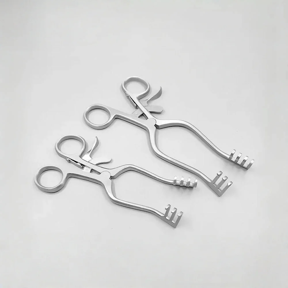 Stainless steel retractors, self retaining orthopedic retractors, veterinary surgical instruments, pet surgical spreaders