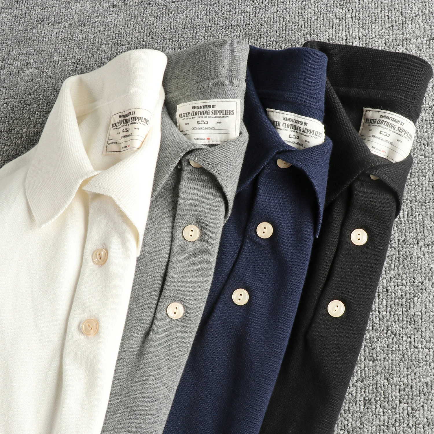 

Knitted cotton fabric men's polo shirt with waisted hem design American retro trendy long-sleeved shirt