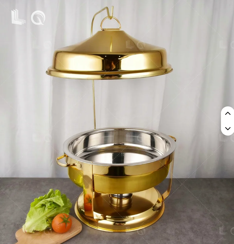 1pcs Premium 9L Chafing Dish Golden Silver Stainless Steel Food Warmer Glass Lid for Catering Events Warming Holding Equipment