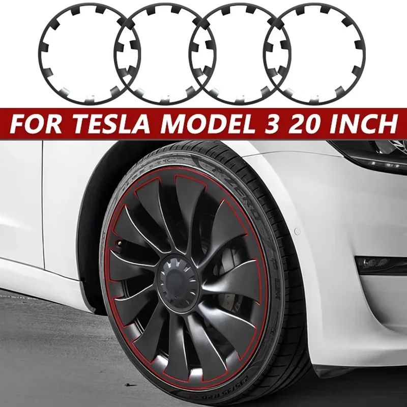 4PCS For Tesla Model 3 Accessories 20 Inch Vehicle Wheel Rims Edge Protector Ring Tire Guard Strip Wheel Hub Covers Wheel Parts