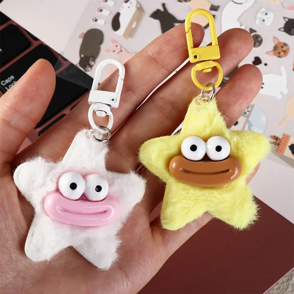 Cute Cartoon Funny Star Keychain Plushies Mini Sausage Mouth Keyring Y2K Kawaii Star Plush Pendant Girls