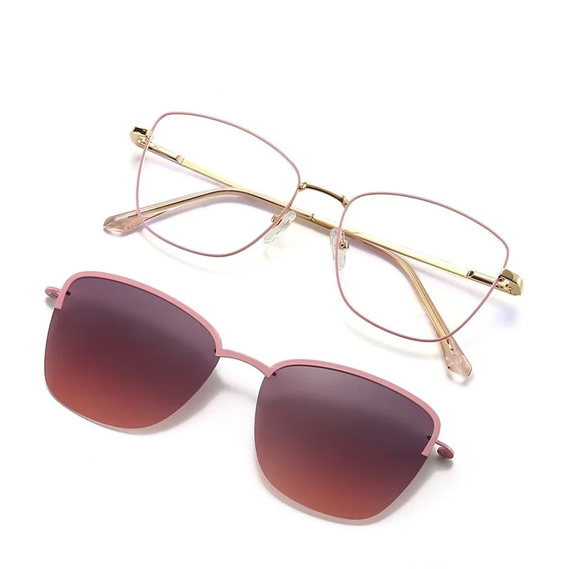 COHK Fashion Square Women Sunglasses 2 In 1 Clip On Magnet Sun Glasses Polarized UV400 Metal Eyeglass Frame Prescription Eyewear